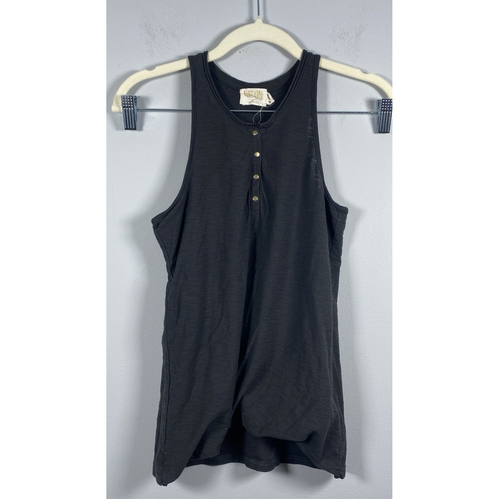 Nation LTD Henley Tank Top Womens XS Black Pima Cotton Slub Knit Sleeveless